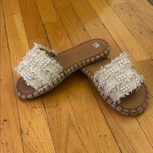 Women's Cream Pearl Embellished Slides
